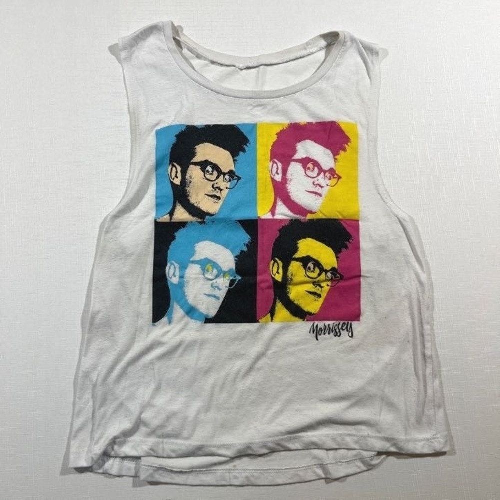 Morrissey Women Medium Tank Top‎ Shirt White Pop Art Boho Smiths Indie Rock Band